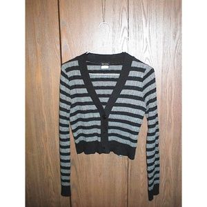 Chic Striped Black and Gray Women's Cardigan
